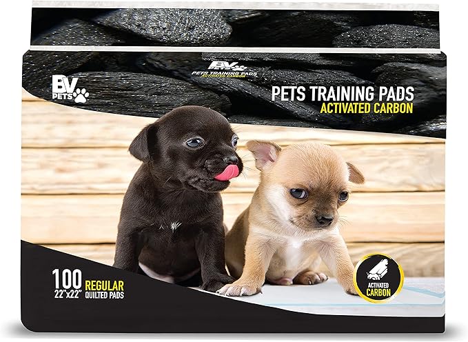BV Charcoal Puppy Pads 100 Count 22"x22" - Leak-Proof Pee Pads for Dogs with 6-Layer Absorbent Design & Built-in Attractant - Dog Pad with Charcoal for Odor Control, Perfect for Puppies & Senior Dogs