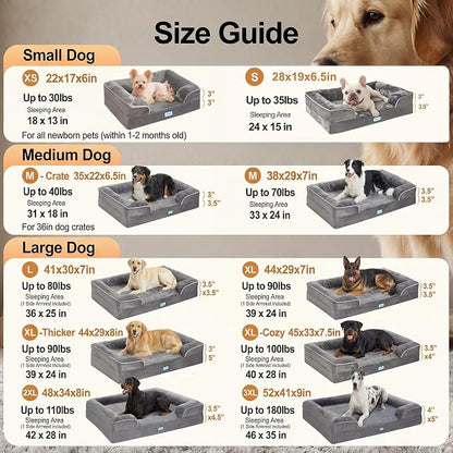 OhGeni Orthopedic Medium Large Dog Bed Sofa, Memory Foam, 35-inch (Gray) | Waterproof Pet Bed with Machine-Washable Removable Cover & Soft Comfortable Fabric