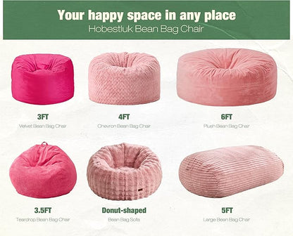 Hobestluk 5FT Bean Bag Chairs Adult Bean Bag with Portable Handle Comfy Large Bean Bag Lounge Chair with Removable Cover for Living Room Bedroom (Stripe Pink, 5FT)