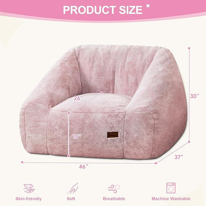 Hobestluk Bean Bag Chairs for Adults Giant Bean Bag Chair with Memory Foam Filling, Adult Beanbag for Bedroom, Living Room (Pink Two-Tone)