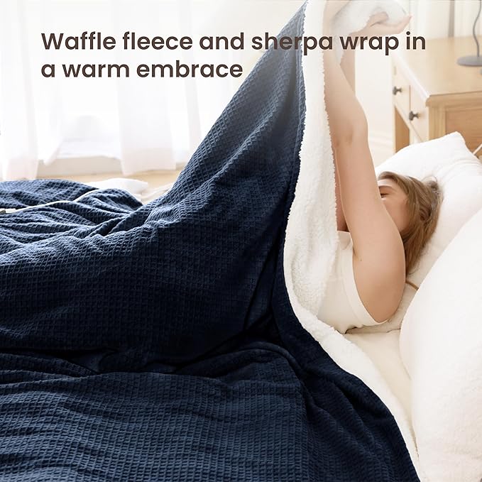 Heated Blanket Electric Blanket King Waffle, 90x100 Inches Sherpa Fleece Fast