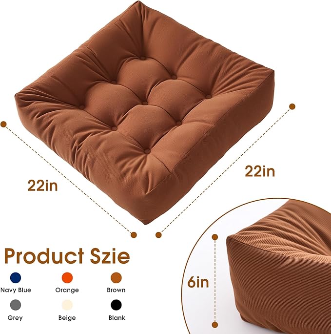Tikuns 2Pcs Floor Pillows for Adults, 22x22 Inch Meditation Cushions, Large Square Sitting Cushion Living Room Memory Foam Pillow for Sitting (2, Navy, 22x22x4 Inch)