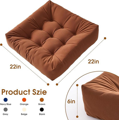 Tikuns 2Pcs Floor Pillows for Adults, 22x22 Inch Meditation Cushions, Large Square Sitting Cushion Living Room Memory Foam Pillow for Sitting (2, Navy, 22x22x4 Inch)