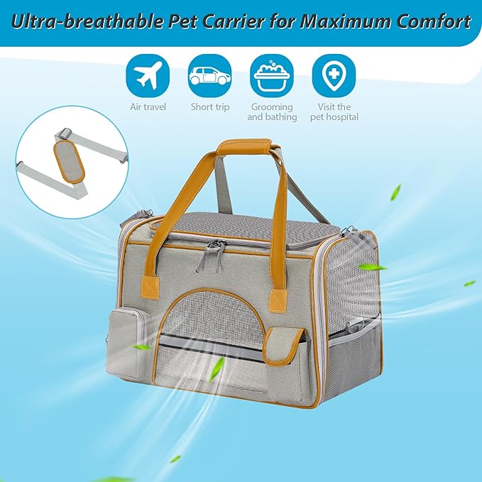18x11x11 Inches Cat Carrier– Fits Pets Up to 16 lbs, Anti-Collapse Design, Multiple Storage Pockets, Cat Carrier Soft Ideal for Medium Cats, Puppy, Rabbits and Other Small Animals