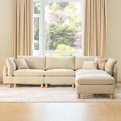 CHITA 127" Super Large Sectional Couches for Living Room, Modular Cloud Couch Sectional Sofa, Premium Fabric Couches, Down Filled, High Density Foam, Chenille in Beige, 4 Seat L Shaped