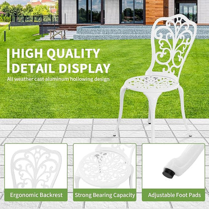 Withniture Bistro Set 3 Piece Outdoor Cast Aluminum Patio Bistro Set with Umbrella Hole, All Weather Bistro Table and Chairs Set, Small Patio Furniture Set for Garden, Porch,White