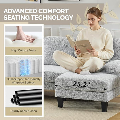 VINGLI 110' U-Shaped Sectional Couch with Two Chaise, Affordable Small Sofa with 4 Seats, Chenille Fabric Comfy Couches for Living Room, Light Grey