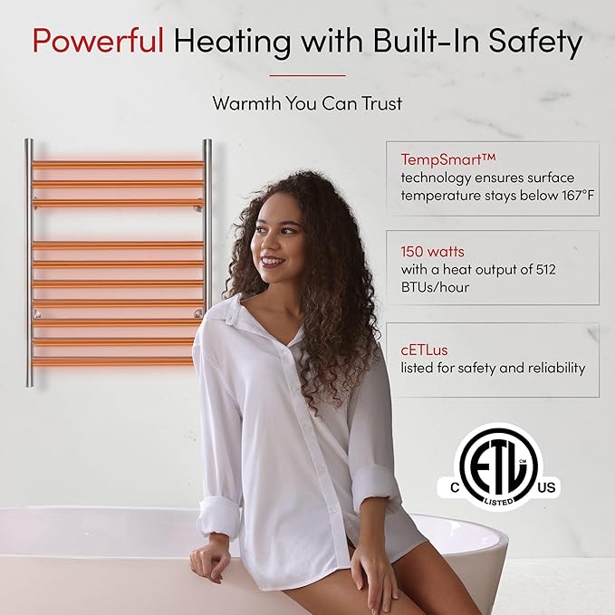 Heated Towel Rack, 10-Bar Wall-Mounted Electric Towel Warmer, Brushed Stainless