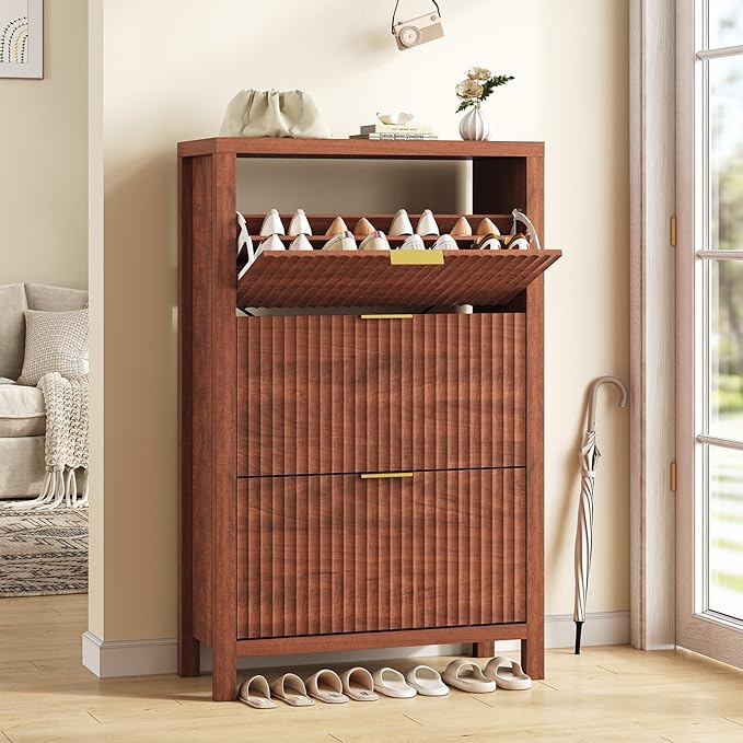 Shoe Cabinet Storage for Entryway, Fluted Shoe Cabinet