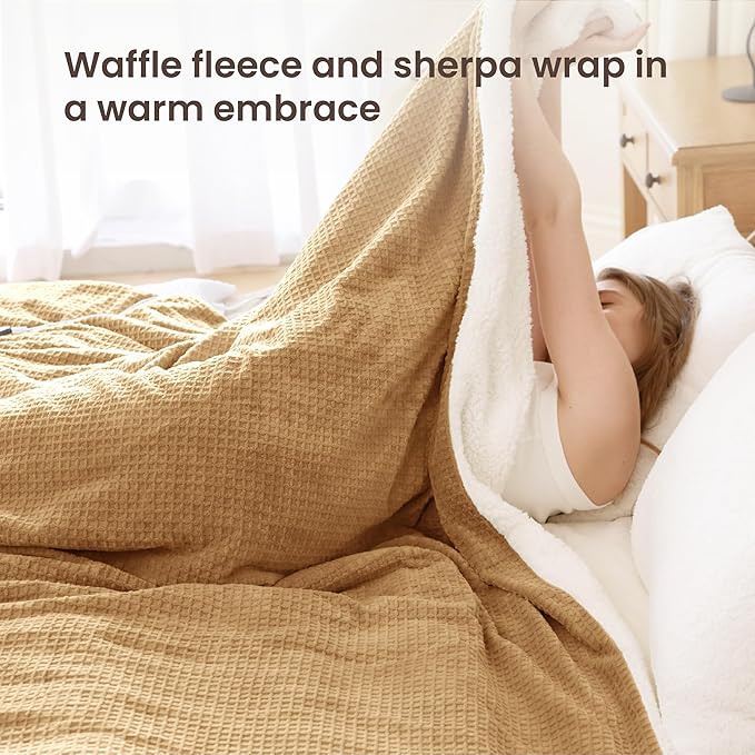 Heated Blanket Electric Blanket Queen Waffle, 84x90 Inches Dual Controllers