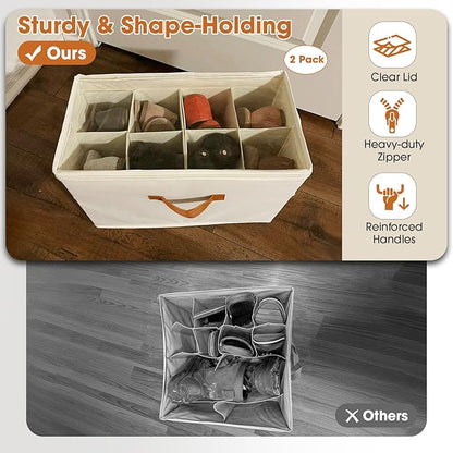 2 Pack Shoe Organizer for Closet, Foldable Shoe Storage Organizer