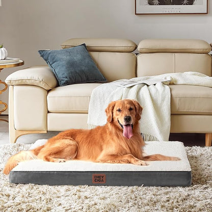EHEYCIGA Orthopedic Dog Bed Large with Removable Washable Cover, 47IN Beige | Egg Crate Foam Support, Durable Oxford fabric, Non-Slip Bottom, Machine Washable, Soft Waterproof Plush Pet Bed Mat For Crate