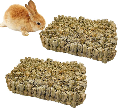 Hamiledyi Rabbit Grass Bed 2PCS Guinea Pig Hay Mat Bunny Natural Straw Woven Bed Rabbit Handmade Bedding Sleeping Grinding Nesting and Chewing Toy for Rabbit Guinea Pig Chinchilla Hedgehog Hamster
