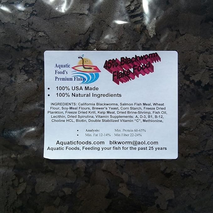 Aquatic Foods Inc. 45% California Blackworm Flakes Made from Live California Blackworms. AF Blackworm Flakes - 1-lb