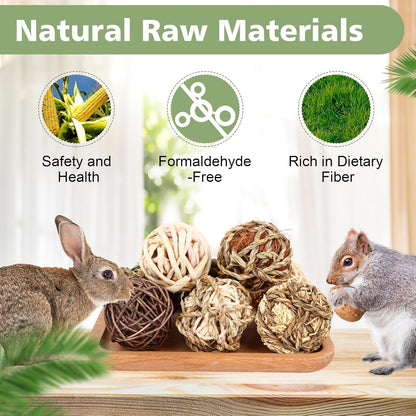 VESPRO Bunny Chew Grass Balls, (8 Pcs) Rolling Chew Toys for Small Animals, Natural Chew Grass Toys and Bunny Treats for Rabbits, Guinea Pigs, Chinchillas, Hamsters, Mice Teeth Grinding