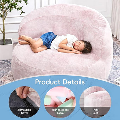 Hobestluk Bean Bag Chair Giant Bean Bag Chairs for Adults Big Bean Bag Chair with Memory Foam Filler Adults Large Beanbag with Faux Fur Cover for Bedroom (Plush Pink,Oversize)