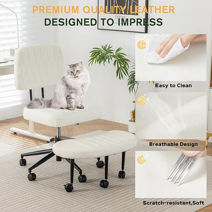 Ergonomic Cross Legged Office Chair with Wheels, Wide Seat and Backrest for Meditation, ADHD Cross Legged Office Chair with Adjustable Height, 360°Rotating Footrest for Yoga Home Office
