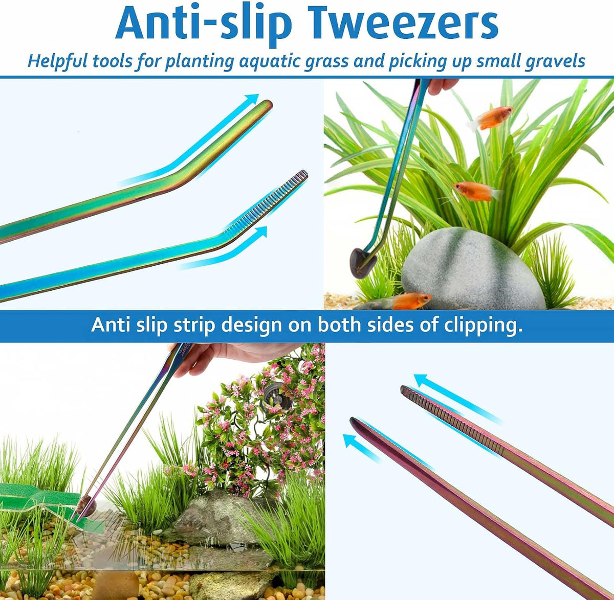 hygger 6-in-1 Long Aquarium Aquascaping Tools Kit, Color Stainless Steel Premium Aquatic Plant Tweezers Scissors Spatula Kit Comes with 1 Tool Holder and 1 Cleaning Cloth, for Fish Tank Starters