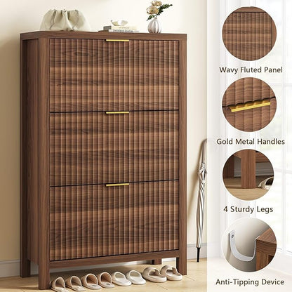 Shoe Cabinet Storage for Entryway, Fluted Shoe Cabinet