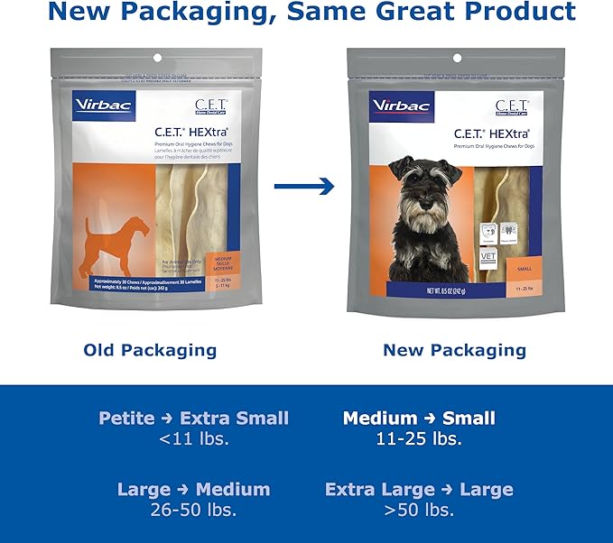 Virbac C.E.T. HEXtra Premium Oral Hygiene Chews for Dogs, 11-25 lbs, 8.5 Oz