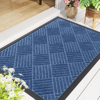 Smiry Front Door Mat Outside Entrance, Heavy Duty Outdoor Indoor Mat, Natural Rubber Doormat, Non Slip, Trap Dirt and Moisture, Easy Clean, Low Profile Patio Porch Entryway Mat, 59x23, Blue