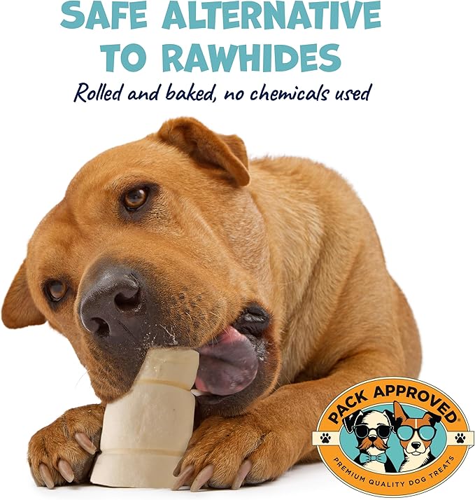 Beef Cheek Rolls for Dogs - Natural & Odor-Free Dog Treats - 5 to 6 Inch Medium Beef Hide Dog Chews - 8 Pack