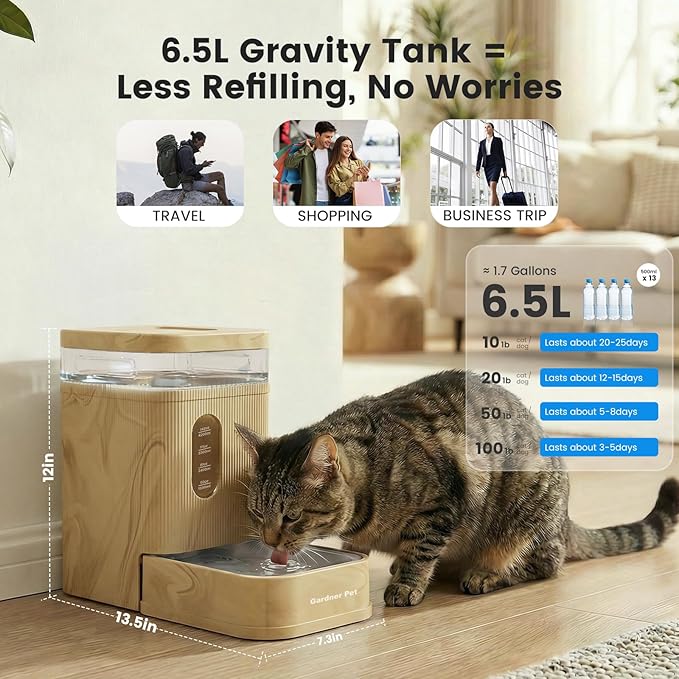 Gardner Pet 1.7 Gallon Automatic Dog Water Bowl Dispenser 6.5L Gravity Water