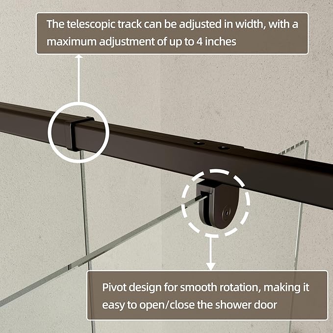 Pivot Shower Door, 38-42" W x 71" H Semi-Frameless Swing Glass Shower Door