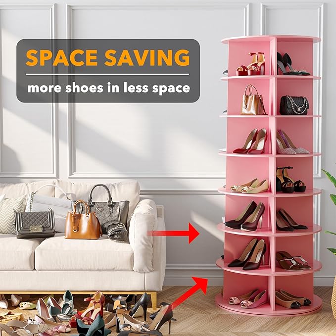 SpaceAid 7 Tier Rotating Shoe Rack Tower, Spinning Shoe Display Lazy Susan