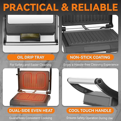 Baker's Friend 2 Slices of Mini Panini Press Electric Grill, Panini Grill Press