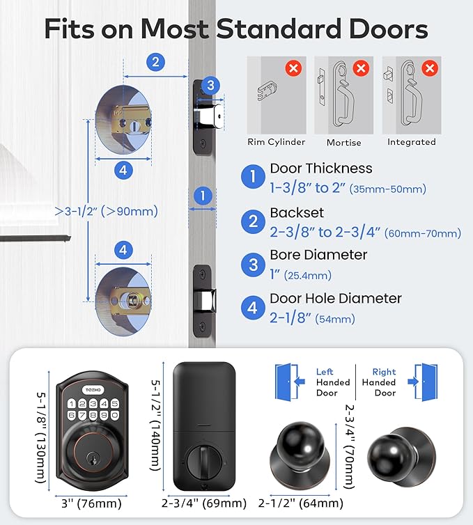 TEEHO TE001K Keyless Entry Door Lock