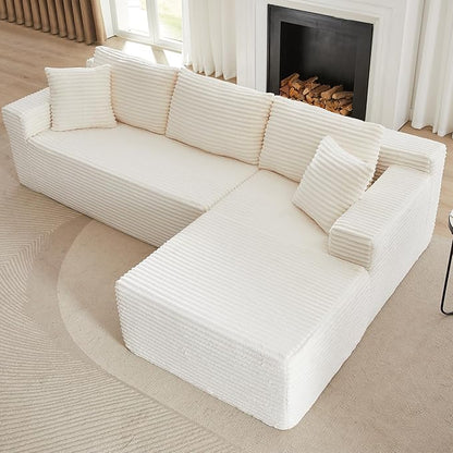 Modular Cloud Sectional Couch with L-Shape Chaise,Modern Upholstered Couches with Deep Seat,Corduroy Sponge Compressed Sofa for Living Room, Bedroom,No Assembly Required(Off White)