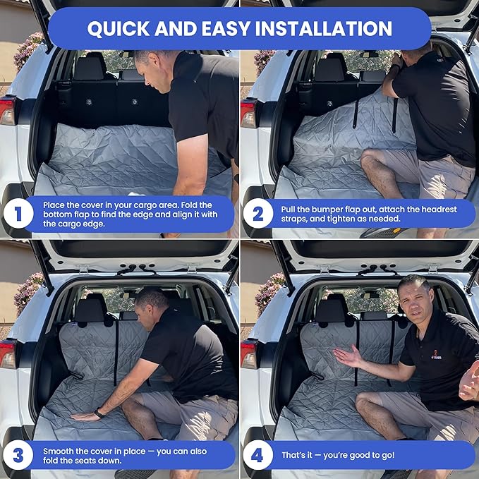 4Knines Split Cargo Liner for SUV – For Dogs & Pets, Heavy-Duty, Waterproof Trunk Mat & Cargo Cover – Fits 60/40 Split Bench & Armrest Pass-Through – Machine Washable, Non-Slip, Durable (Small, Beige)