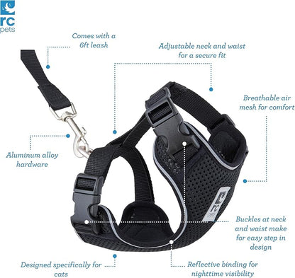 RC Pets Adventure Kitty Harness Includes Adjustable, Airmesh Fabric, 6' Leash and D-Ring Cat Walking Harness | Maldives, Small