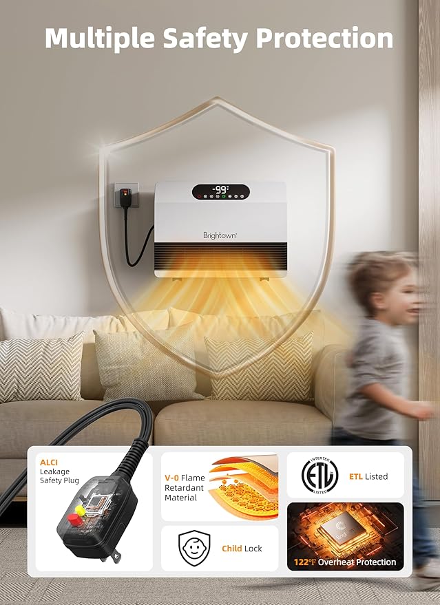 Brightown Wall Heater for Indoor Use, Electric Space Heater