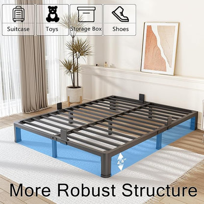 FUIOBYVV 6 Inch Full Bed Frame with Rounded Corner and Headboard Hole Mattress Retainers 3500 LBS Metal Heavy Duty Steel Slats Support No Box Spring Needed Platform Noise Free Easy Assembly