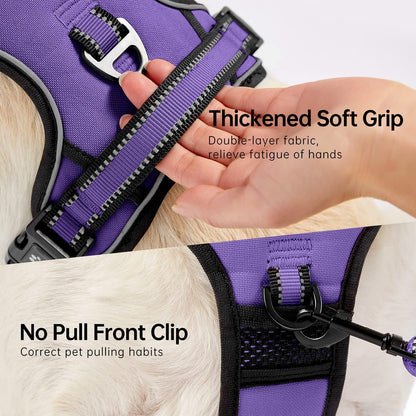 NESTROAD No Pull Dog Harness,Adjustable Oxford Dog Vest Harness with Leash,Reflective No-Choke Pet Harness with Easy Control Soft Handle for Small Dogs(Small,Purple)