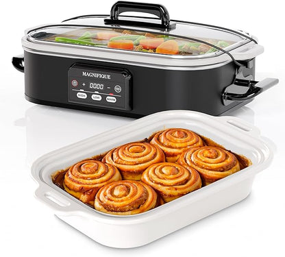 Magnifique 4 Quart Casserole Digital Slow Cooker, Premium Ceramic Bakeware