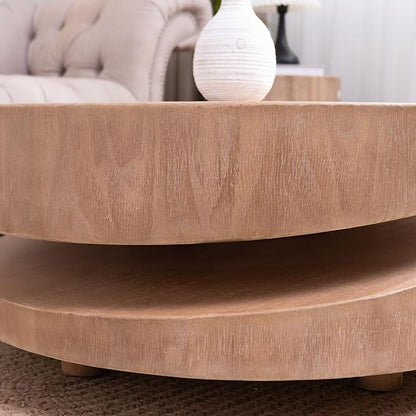 31.3" Modern Round Wood Coffee Table,Natural Finish Accent Table for Living Room
