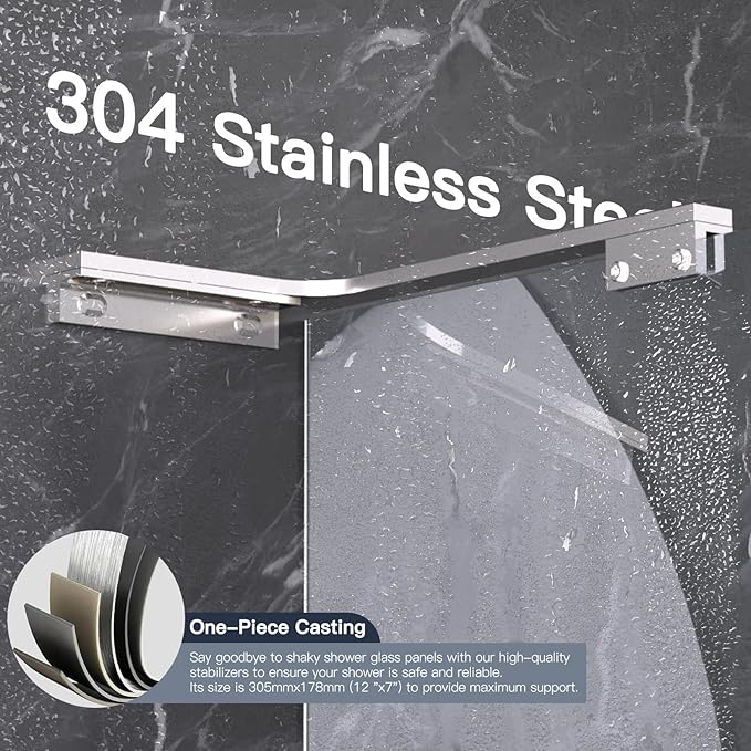 Shower Glass Support Bar, Both Sides Available, Frameless Bathroom Glass Clamp
