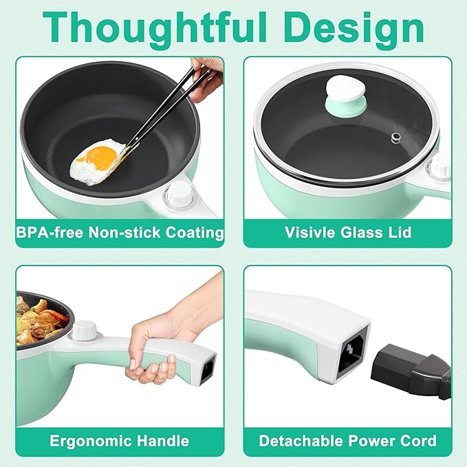 Dezin Hot Pot Electric Upgraded, Non-Stick Sauté Pan, Rapid Noodles Electric Pot