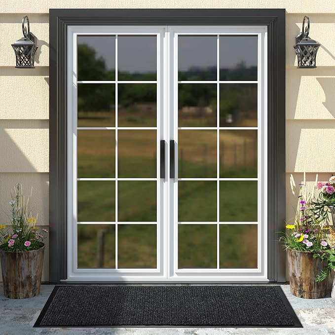 Yimobra Doormat Outdoor Indoor Entrance 47 x 24, All-Season All-Weather Front Door Mat, 100% Waterproof Welcome Matt for Floor Garage Outside Entry, Stain and Fade Resistant,Black Grey