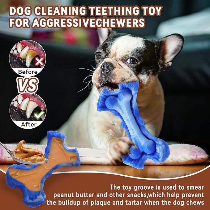 Magicorange Tough Dog Toys, Chew Toys for Aggressive Chewers, Dog Bone Toy Nylon Almost Indestructible Dogs Toy for Teeth Cleaning and Training (Blue)