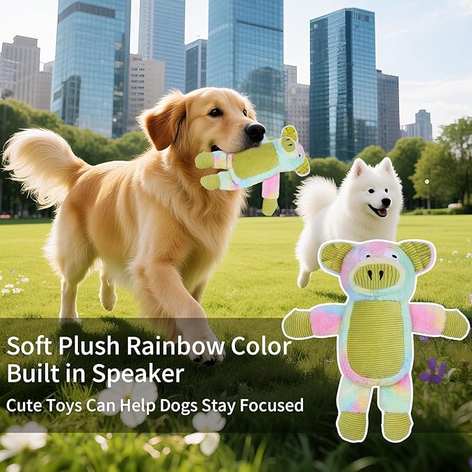 Dog Toys Plush, Squeaky Stuffed Dog Toy, Rainbow Pig Dog Toys for Small Medium Breeds, Soft Dog Plush Toy, Puppy Teething Dog Toy, Interactive Dogs Toy for Indoor Dogs(Green)