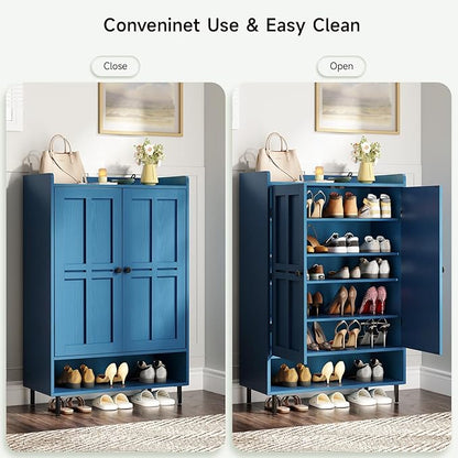 ONBRILL Shoe Cabinet with Cross Molding Doors, 6-Tier Shoe Storage Cabinet with