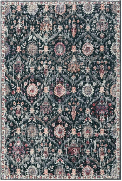 Lahome Moroccan Trellis Washable Rug, 2x3 Entryway Rugs for Kitchen Bathroom, Non-Slip Indoor Door Mat Ultra-Thin, Small Oriental Throw Carpet for Bedroom Entry, Black/Multi