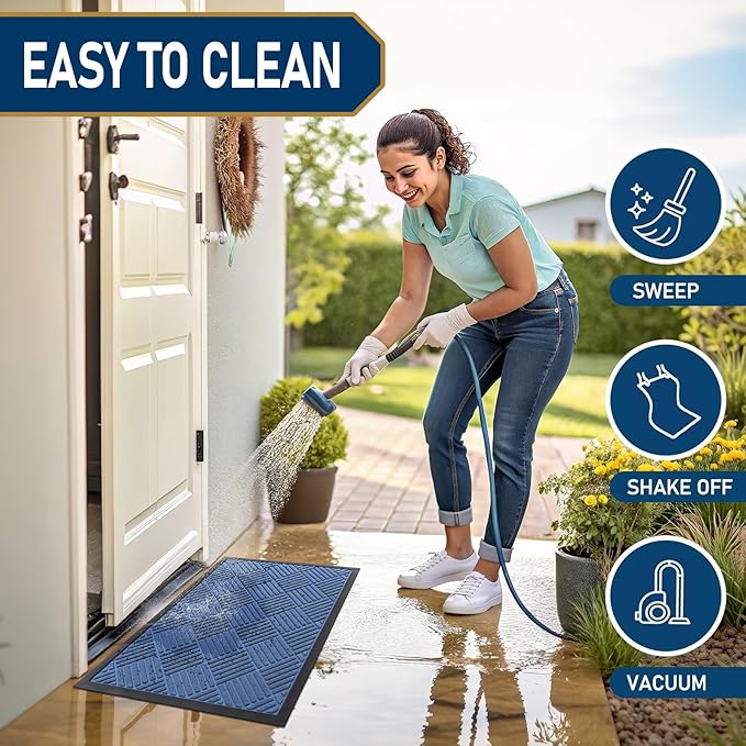 Smiry Front Door Mat Outside Entrance, Heavy Duty Outdoor Indoor Mat, Natural Rubber Doormat, Non Slip, Trap Dirt and Moisture, Easy Clean, Low Profile Patio Porch Entryway Mat, 47x23, Blue