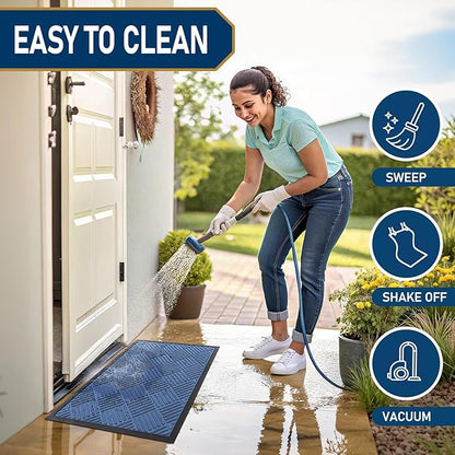 Smiry Front Door Mat Outside Entrance, Heavy Duty Outdoor Indoor Mat, Natural Rubber Doormat, Non Slip, Trap Dirt and Moisture, Easy Clean, Low Profile Patio Porch Entryway Mat, 47x23, Blue