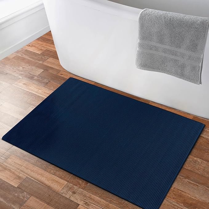Non Slip Navy Solid Rubber Back Thing Landing Mat for Staircase 3x3 for Entryway, Rug for Bathroom, Stain Resistant Easy Cleaning Non Shedding Carpet Navy 3 x 3