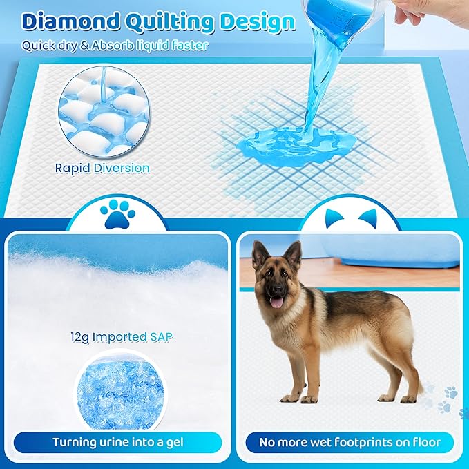 Upgrade Leak-Proof Pet Training and Puppy Pads, Jumbo Pee Pads for Dogs with Thicken Polymer Heavy Absorbency, Quick Dry Disposable Pee Pads for Cats Dogs